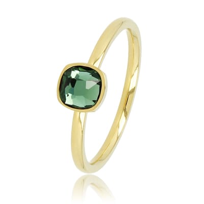 My Bendel - Ring Goudkleurig met Vierkante Groene Glassteen - Goudkleurige Ring met Vierkante Glassteen • Groen - met Luxe Cadeauverpakking | Sieraden Voor Dames | Maat 16.00 Mm / Maat 50