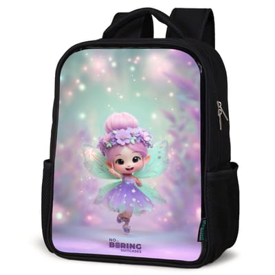 NoBoringSuitcases.com® - Rugzak zwart - Schooltas jongen & meisje - Lachende bloemenfee - Rugtas voor school - Boekentas kind - Schoolrugzak - Kinderrugzak