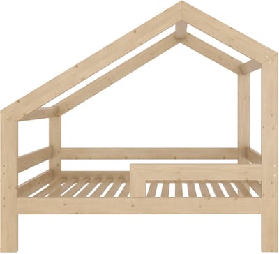 Need Sleep - Montessori Kinderbed Huisbed 70x140 cm - Naturel Hout - Peuterbed met Uitvalbescherming - Asymmetrisch