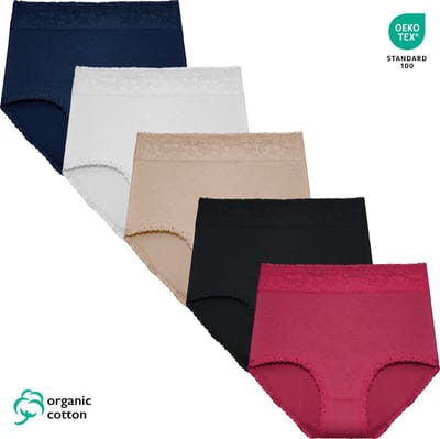 Dames Slip - Hoge Taille Slip - 5-Pack - Maat L - Effen Kleur - Organisch Katoen - Dames Ondergoed - Lingerie