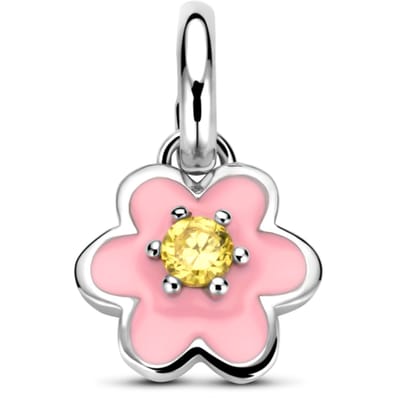Zilveren gerhodineerde hanger emaille bloem zirkonia 12 mm - 1341269