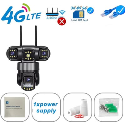 12MP Drievoudige Schermen IP66 Buiten HD Nachtzicht Ai Menselijke Detectie WiFi Bewakingscamera V380 Pro 4G SIM-kaart IP Beveiligingscamera 4G Camera