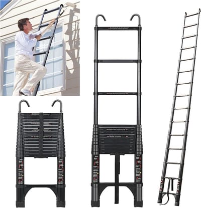 Telescopische Opvouwbare Ladder 4.4m Aluminium - Multifunctioneel met Haken en Antislip