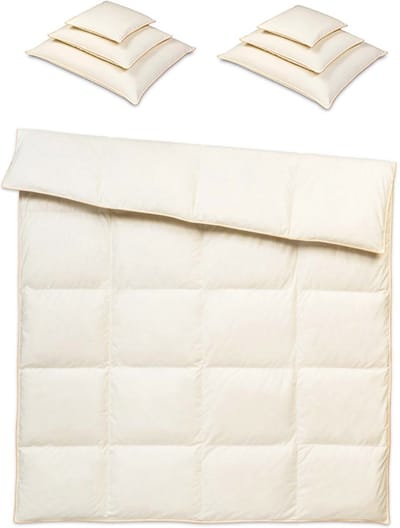 Donzen Dekbed 220x200cm – 3 kg Dons Vulling - 2 Persoons Ganzendons Dekbed – 100% Katoenen Tijk - Satijnen Bies – Kleur Crème – Herfst/Winter Seizoen + Kussens 2 x 70x80mm + 2 x 50x60xm + 2 x 40x40cm