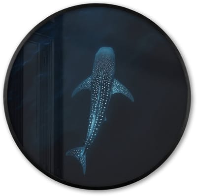 Poster in lijst Rond - Fotolijst 60x60 cm - Posters - Oceaan - Walvishaai - Donkerblauw - Vlekken - Ronde posterlijst zwart - Decoratie - Wanddecoratie woonkamer - Muurdecoratie slaapkamer