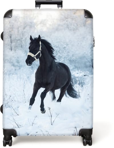 NoBoringSuitcases.com® - Koffer groot - Reiskoffer lichtgewicht - Paard - Winter - Sneeuw - Portret - Kinderen - Rolkoffer met 4 wielen - Grote trolley XL - 98 liter bagage
