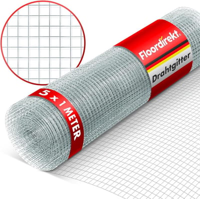 FLOORDIREKT Fijnmazig Draadgaas - Maaswijdte: 6,3 mm - Gegalvaniseerd - Metalen Gaas als Volièredraad, Konijnengaas, Woelrattengaas - voor Verhoogde Tuinbedden - 1 m x 5m