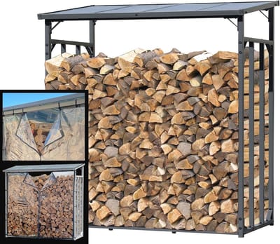 Metalen Houtrek XXL 185 x 70 x 185 cm met Weerbestendige Folie voor Tuinbrandhoutopslag