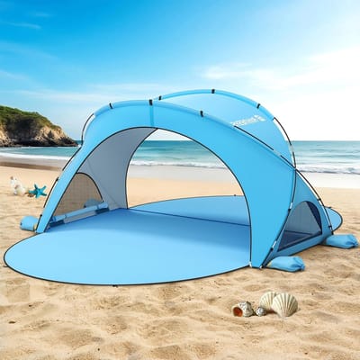 Strandtent voor 1-6 Personen met 2 Ritsdeuren, UV Bescherming UPF50+, Draagbare Tent voor Kamperen en Vissen, Blauw