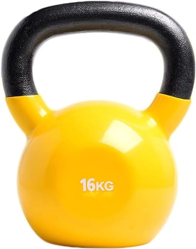Kettlebell Gecoat - Fitness Gewicht - Kracht Training - Vloervriendelijk - 16 kg - Geel