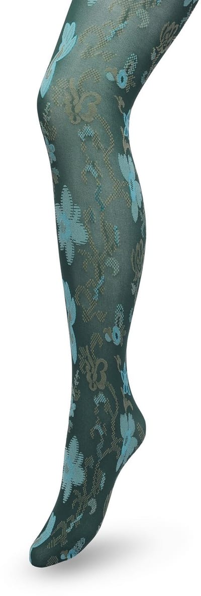 Bonnie Doon Bloemen Panty 60 Denier Donker Groen Dames maat S/M - Bloemenprint - Gebloemd - Print - Gladde Naden - Maximaal Draagcomfort - Floral Ornament Tights - Chique Panty - Feestelijk - Donkergroen - Trekking Green - BP221905.380