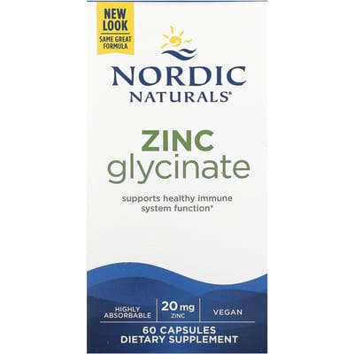 Nordic Naturals, Glycinate de Zinc, 20 mg, 60 Capsules
