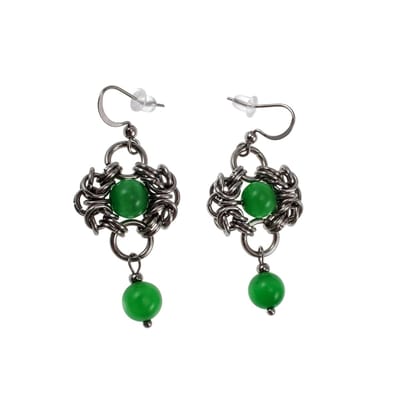54mm Langer Oorbellen Dames - RVS - Haakoorbellen met Groene Kattenoogstenen - Boheems en Elegant - Handgemaakt