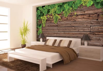 Wooden Wall Grapes Photo Wallcovering