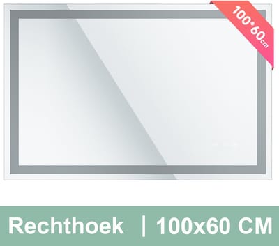 Auralum® Badkamerspiegel Met LED Verlichting - 100x60cm - Badkamerspiegel Frameloos - Rechthoekige Wandspiegel - Dimbaar - Anti-Condens - 3000K/4500K/6500K - Transparant