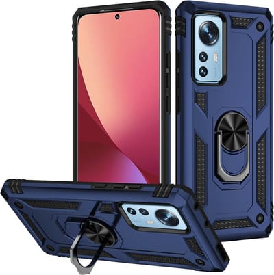 Hoesje Geschikt voor Xiaomi 12 Pro Ring hoesje Hybrid Armor Anti-Shock hoesje Blauw - Hoesje Geschikt voor Xiaomi 12 Pro -Hoesje Geschikt voor Xiaomi 12 Pro Hoesje kickstand Ring houder cover TPU backcover hoesje