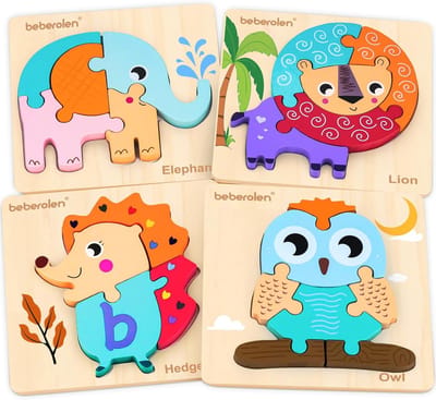 Beberolen Houten Puzzels voor 1 2 3 Jarige Meisjes en Jongens, Dierenpuzzels Montessori Speelgoed, 1e Verjaardagscadeaus voor Baby Peuters, Educatief Leren Voorschools Speelgoed