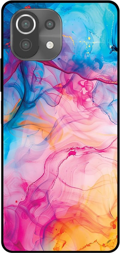 Smartphonica Telefoonhoesje Geschikt voor Xiaomi Mi 11 Lite met Regenboog Acryl Marmer Opdruk - TPU Backcover Case Rainbow Acrylic Marble Design geschikt voor Xiaomi Mi 11 Lite