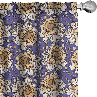 ABAKUHAUS Bloemen Gordijnen – 2x75x175 cm – Donker Lavendel Oranje