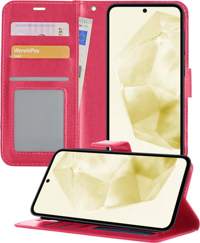 Hoesje - Met Pasjeshouder - Geschikt voor Samsung Galaxy A35 - Luxe Bookcase Portemonee - Flip Case - Kunstleer Book Case - Flipcase - Book Cover - Walletcase - Portemonneehoes - Telefoonhoesjes - Donkerroze