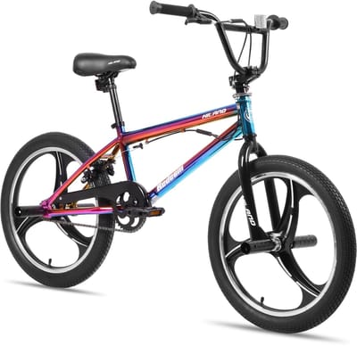 Hiland Freestyle BMX Fiets 20 Inch - Regenboog / Oilslick - Met Mag Wheels (3 Spaken), 360° Rotor & 4 Pegs - Jongens & Meisjes