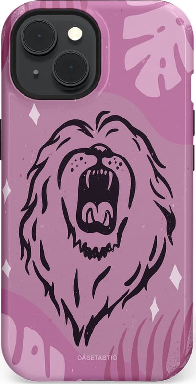 Casetastic hoesje geschikt voor Apple iPhone 15 - MagSafe - Dubbellaagse bescherming - Trots en vurig - Fashion Case - Lila Lichtroze Donkergrijs
