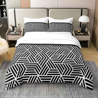 Geometrische Dekbedovertrek Set 3 Delen Slaapkamer Decoratie Voor Kinderen Twin Maat Dekbedovertrek Set Streep Lijnen Beddengoed Set Met 2 Kussenslopen 150*200cm 3pcs