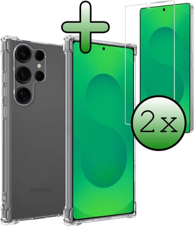 Hoesje Met Screenprotector - 2 Stuks - Geschikt voor Samsung Galaxy S25 Ultra - Sterk & Shockproof - Siliconen Case - Back Cover - Telefoon Hoes - Shock Proof - Transparant