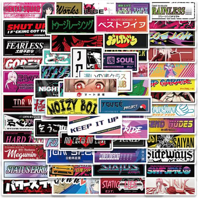 66 Stuks Coole Auto Japan Jdm Racing Merk Stickers Motorfiets Skateboard Bagage Laptop Telefoon Bagage Speelgoed Helm Decal Sticker black