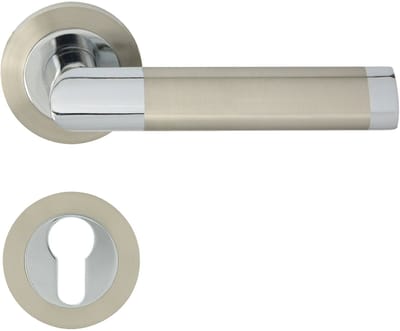 Domino® Deurkrukgarnituur JARO R ECO M6 M9 - Chroom/Nikkel - PZ-Profielcilinderset met Ronde Rozette - Deurbeslag van aluminium - Deurklink voor kamerdeur, kantoordeur, kelderdeur en binnendeur
