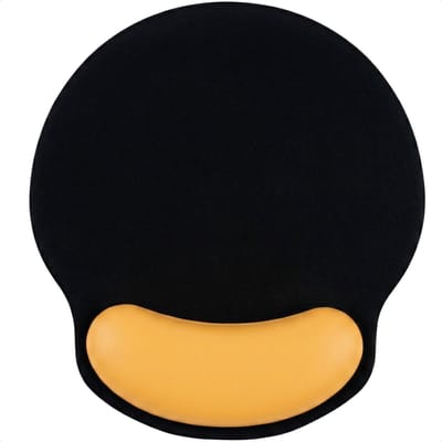 Techidna - Ergonomische Muismat met Polssteun - Zwart + Geel / Oranje - Gelkussen - Antislip - Compact