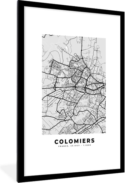 Fotolijst incl. Poster - Frankrijk - Colomiers - Stadskaart - Plattegrond - Kaart - 80x120 cm - Posterlijst