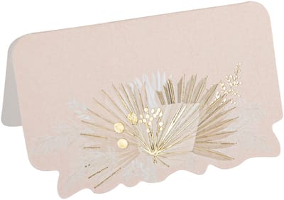 ARTYFETES - 8 boho blush en gouden plaatskaartjes 8 x 4,7 cm met witte veren