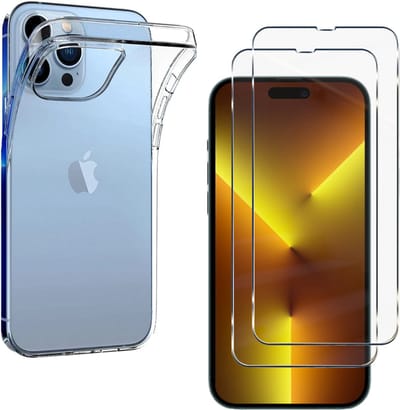 Hoesje Ultraslank geschikt voor iPhone 14 Pro Max backcover siliconen Transparant en 2 stuks ScreenProtector Gehard Glas