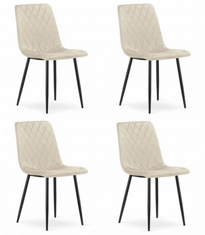 Set van 4 Eetkamerstoelen TURIN Beige – Velvet Bekleding, Modern, Ergonomisch Design, Zwarte Metalen Poten, Max. 120 kg
