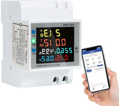 WiFi Slimme Stroommeter DIN Rail, 6-in-1 LCD Digitale Stroommeter en KWh Teller voor AC 40-300V 100A met LCD Display en Geïntegreerde CT