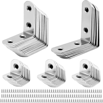 RVS Hoekbeugels Set van 56 Stuks, L-vormige Beugels 16x20mm, 16x40mm, 16x50mm voor Meubelversteviging en Klussen