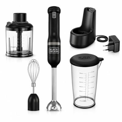 Black&Decker KitchenWand - 3 in 1 Draadloze staafmixer - Hakmolen - Maatbeker 0,7L - Mengkom - Garde - Blender - Zwart - BCKM1013KB-QW