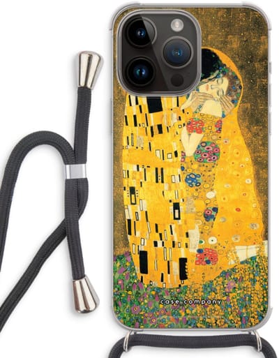 Case Company® - Hoesje met koord geschikt voor iPhone 14 Pro Max hoesje met Koord - Der Kuss - Telefoonhoesje met Zwart Koord - Bescherming aan alle Kanten en Over de Schermrand