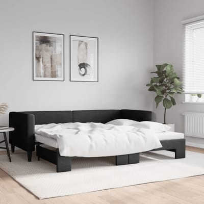 vidaXL - Slaapbank - met - onderschuifbed - 90x200 - cm - stof - zwart