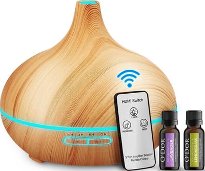 O'dor® Luchtbevochtiger - Aroma Diffuser met Geur Olie - Automatische Air Humidifier voor Slaapkamer, Babykamer, Woonkamer, Kinderkamer - Ambiance Geurdiffuser - Geurverspreider Therapie - Elektrische Ultrasone Vernevelaar & Geurverstuiver - 550ml