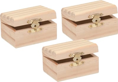 Glorex hobby schatkistje met sluiting en deksel - 3x - hout - 8 x 5 x 4 cm - Sieraden/spulletjes/sleutels - Opberg kistjes