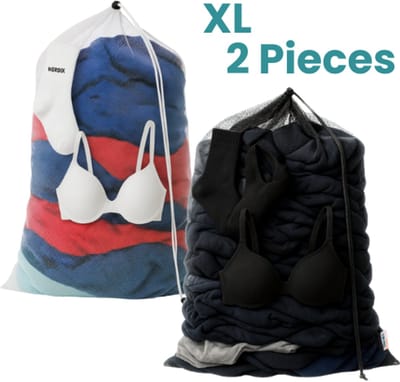 NORDIX Waszak Groot XL - 60x90CM - Waszakken - 2 Stuks - Laundry Bag - Wasnet - Waszakje - Treksysteem - Trekbandsluiting - Polyester - Schoenenzak - BLACK & WHITE
