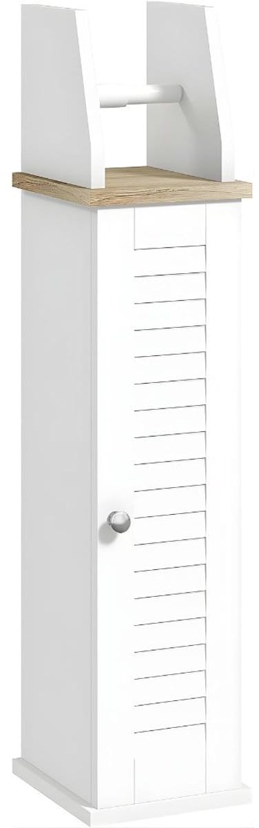 KAD® Toiletrolhouder - Modern Toiletkastje Staand - Toiletkastje met Ingebouwde Toiletrolhouder - Wit - 20cm x 18cm x 80cm