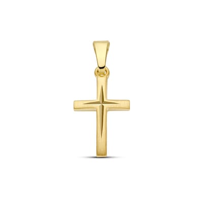 9NBG-1007 - New Bling - Massief kruis hanger satijn/diamantgeslepen - 14kt geelgoud - 19.7 x 9.12 mm
