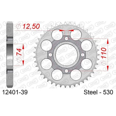 Stalen tandwiel Afam 530 39 dents
