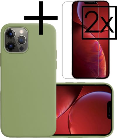Hoesje - Met 2x Screenprotector - Geschikt voor Apple iPhone 13 Pro - Sterk & Shockproof - Back Cover - Siliconen Case - Telefoon Hoes - Groen