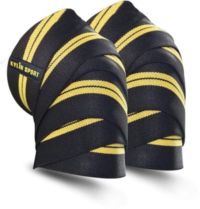 Elastische compressie kniesteun voor cross training en fitness - 79 inch - Geel/Zwart