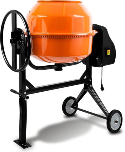 EBERTH 160L betonmixer elektrisch mobiel, 650 W motor, frame, trommel en tandkrans van staal, vergrendelbaar handwiel, brede voetplaat, professionele cementmixer, zwenkbare trommel, eenvoudige bediening