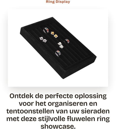 Dailygoods- Ringdisplay 7 Slots - Sieraden Organizer - Ruimtebesparend - Fluwelen Showcase - Houten Houder - Voor Ringen/Oorbellen - Sieradenhouder